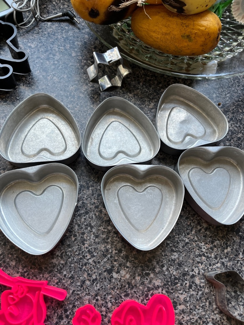 Vintage Aluminum Heart Baking Molds (Set of 6) • Mid‑Century